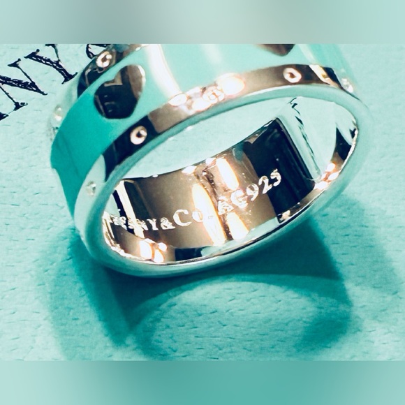🍀WAS $510: Tiffany & Co. Blue Enamel & AG925 Silver Heart Ring NWOT - Picture 9 of 11
